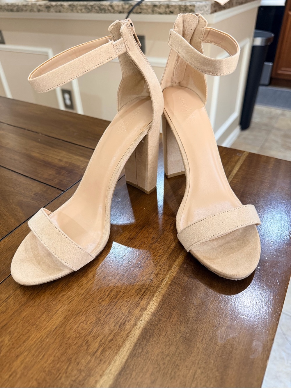 Charlotte Russe Faux Suede Block Heel Sandals Nude Beige Size 8 NWOB